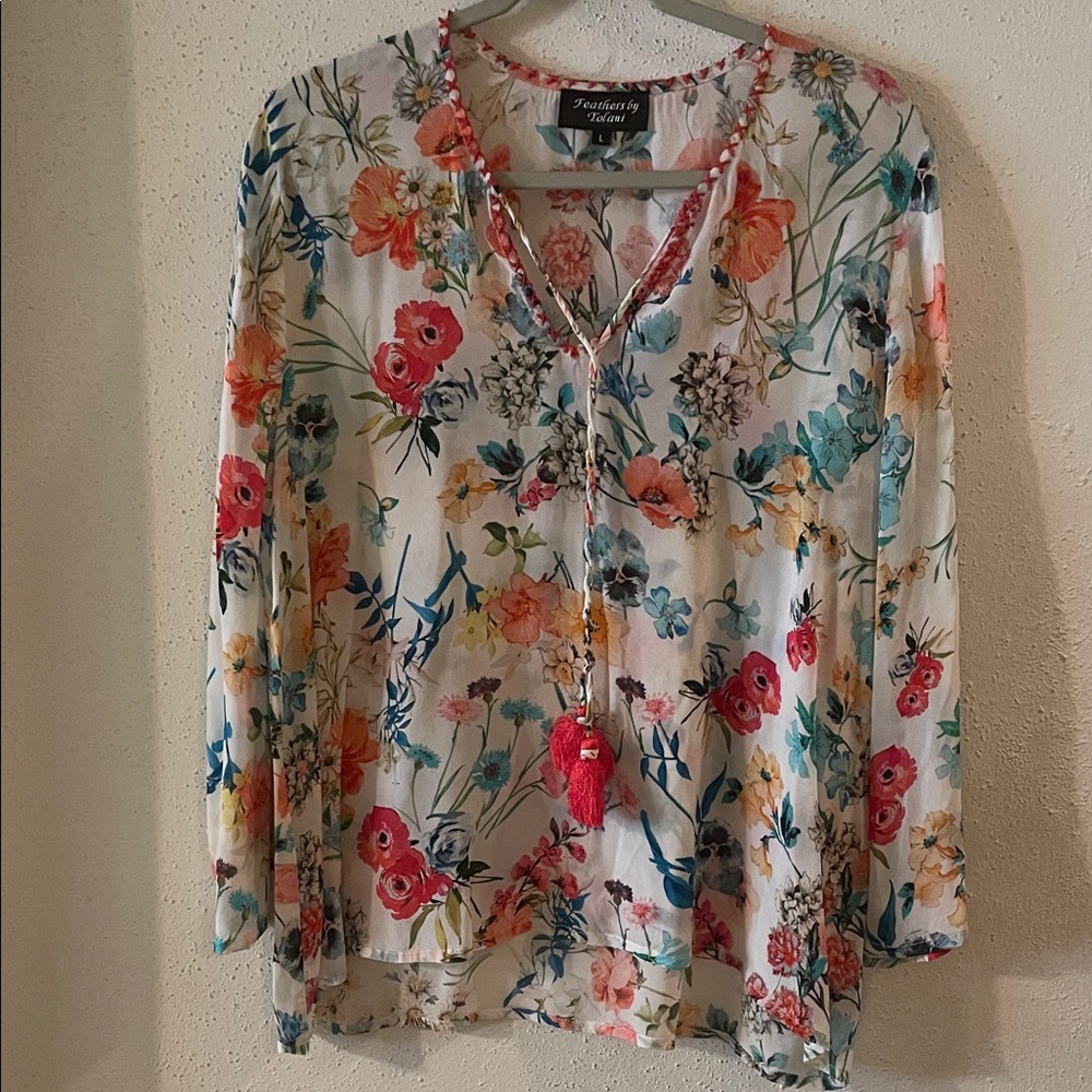 Tolani Floral Blouse - Red, Blue, Orange, Green